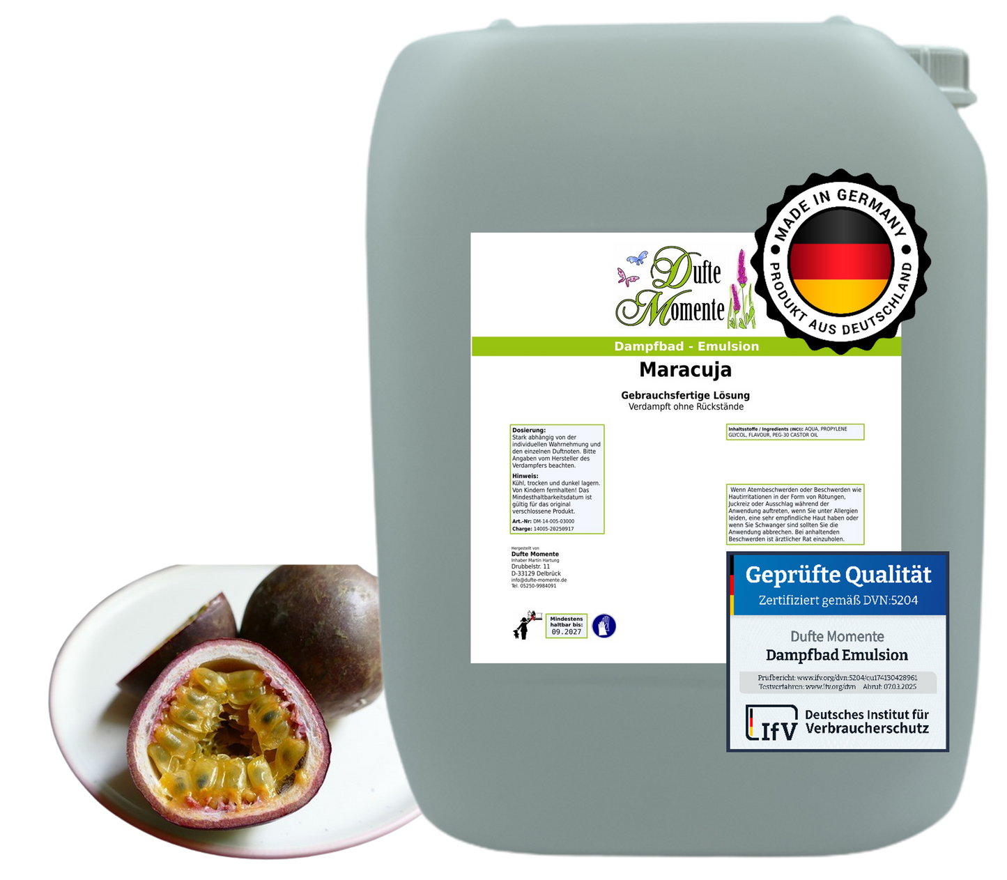 Dampfbad-Emulsion Maracuja | Gebrauchsfertig & DVN-Zertifiziert für Dein Home-Spa | 3L, 5L, 10L