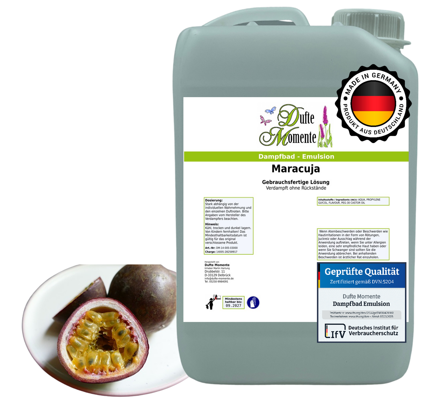 Dampfbad-Emulsion Maracuja | Gebrauchsfertig & DVN-Zertifiziert für Dein Home-Spa | 3L, 5L, 10L