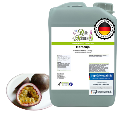 Dampfbad-Emulsion Maracuja | Gebrauchsfertig & DVN-Zertifiziert für Dein Home-Spa | 3L, 5L, 10L