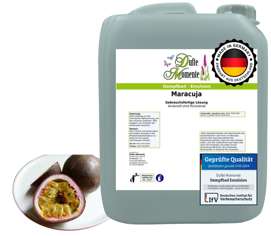 Dampfbad-Emulsion Maracuja | Gebrauchsfertig & DVN-Zertifiziert für Dein Home-Spa | 3L, 5L, 10L