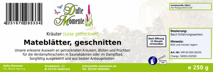 Getrocknete Kräuter Etikett 250g Mateblätter geschnitten