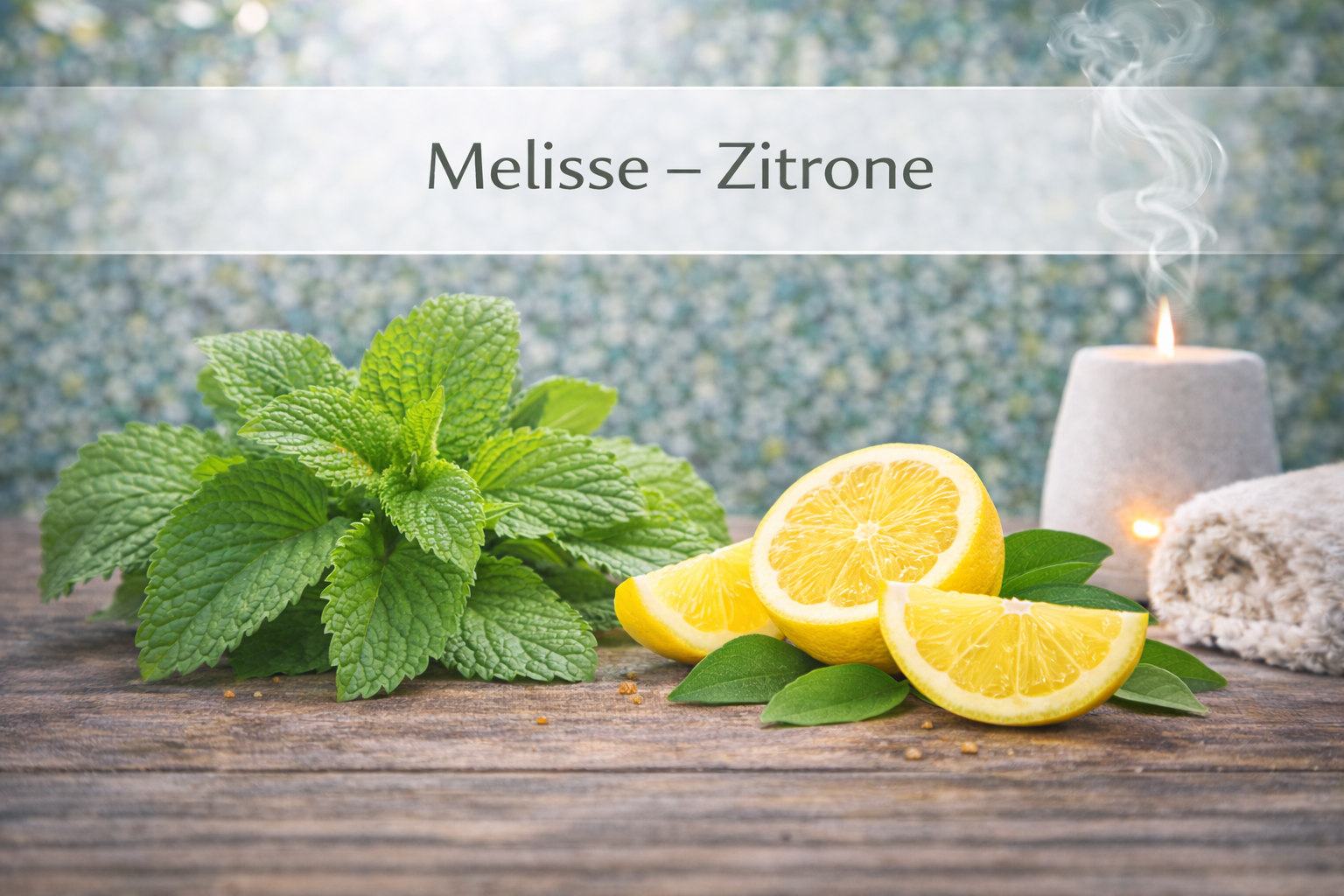 Ätherische Ölmischung Melisse Zitrone mit Melisse und Zitrone in Wellness Atmosphäre