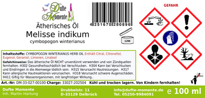 Ätherisches Öl Etikett 100 ml Melisse indikum