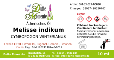 Ätherisches Öl Etikett 10 ml Melisse
