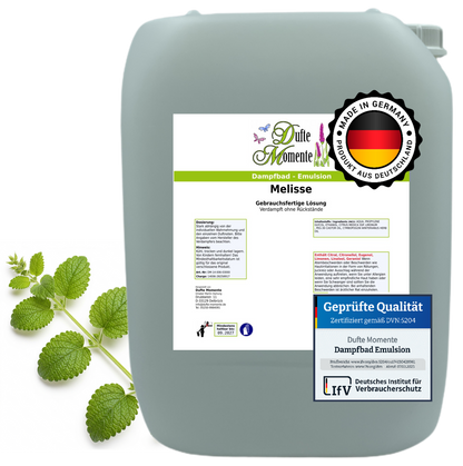 Dampfbad-Emulsion Melisse | Gebrauchsfertig & DVN-Zertifiziert für Dein Home-Spa | 3L, 5L, 10L