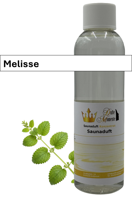 Saunaaufguss melisse in 250ml Flasche mit Duftbanner