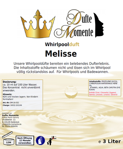 Whirlpoolduft 3 Liter Etikett Melisse
