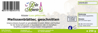 Getrocknete Kräuter Etikett 250g Melissen-Blätter geschnitten