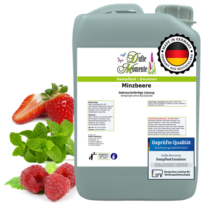 Dampfbad-Emulsion Minzbeere (Erdbeere, Himbeere, Minze) | Gebrauchsfertig & DVN-Zertifiziert für Dein Home-Spa | 3L, 5L, 10L
