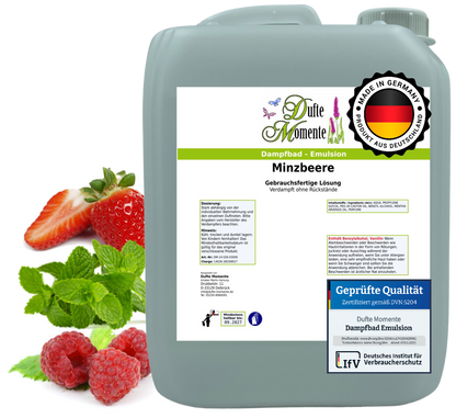 Dampfbad-Emulsion Minzbeere (Erdbeere, Himbeere, Minze) | Gebrauchsfertig & DVN-Zertifiziert für Dein Home-Spa | 3L, 5L, 10L