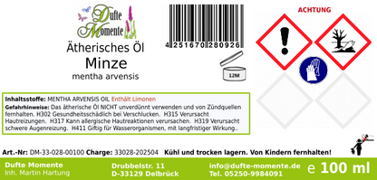 Ätherisches Öl Etikett 100 ml Minze