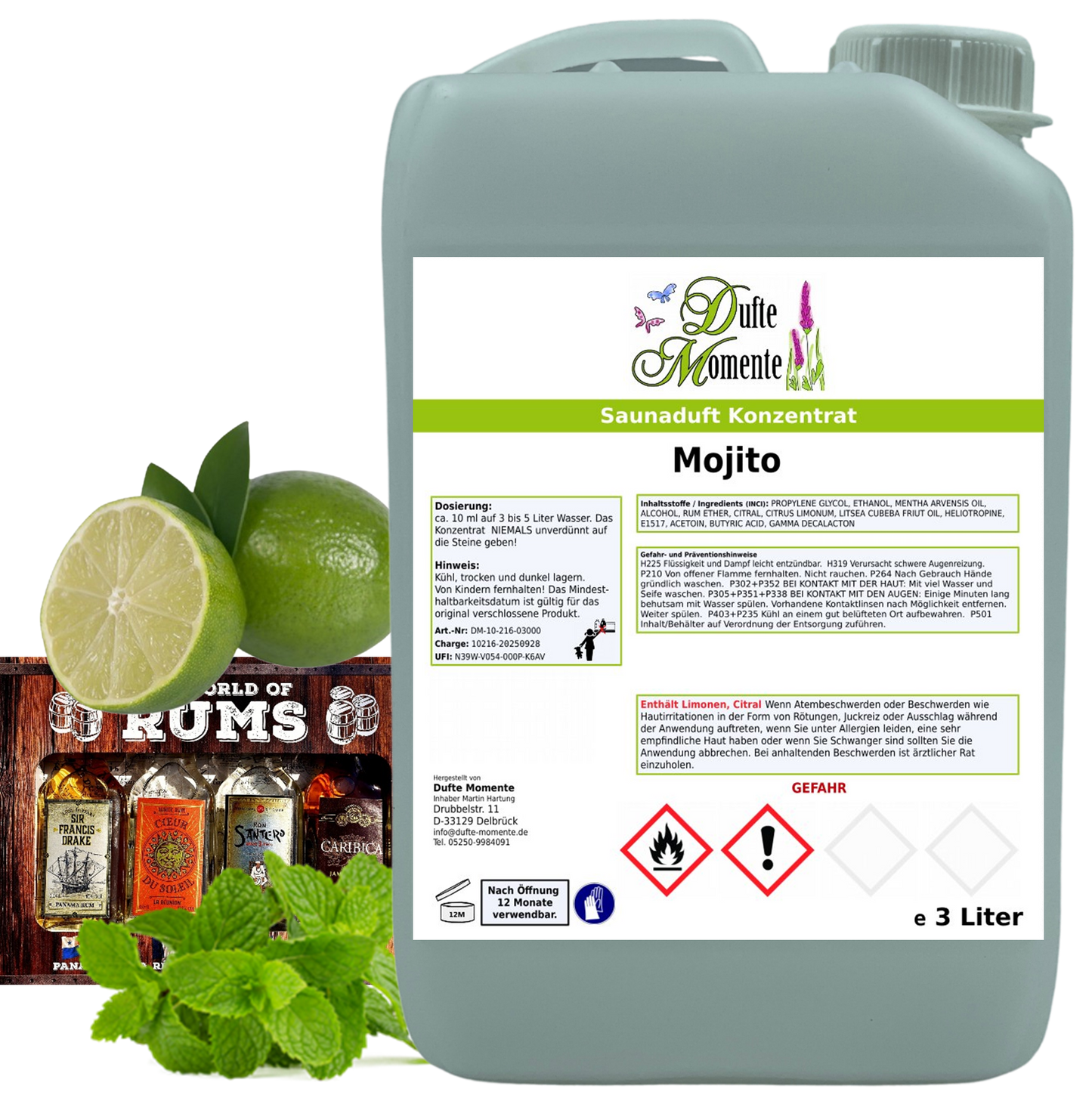 Mojito Saunaaufguss-Konzentrat | 250 ml – 3 L | Limette, Minze & Rum