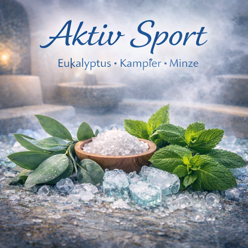 Moodbild Aktiv Sport mit visualisierten Inhaltsstoffen und Saunaelementen
