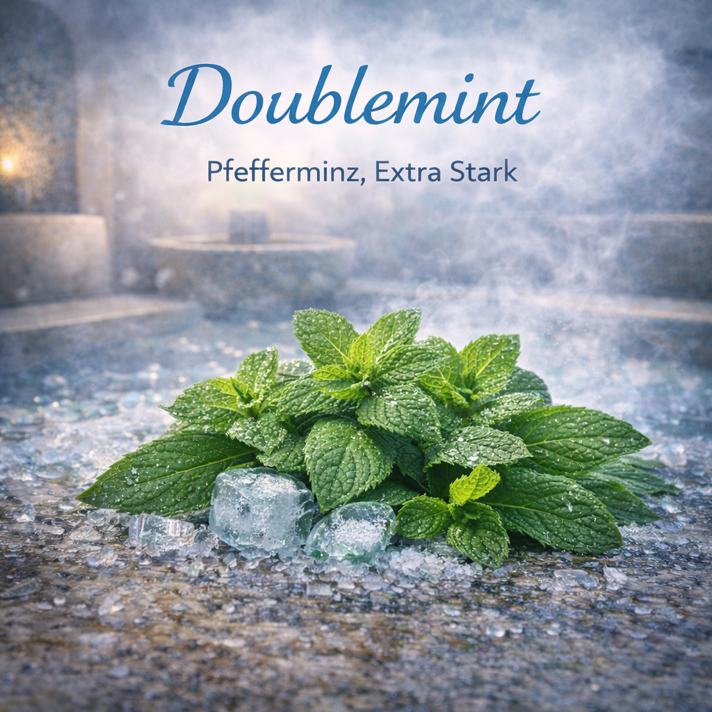Moodbild Doublemint mit visualisierten Inhaltsstoffen und Saunaelementen