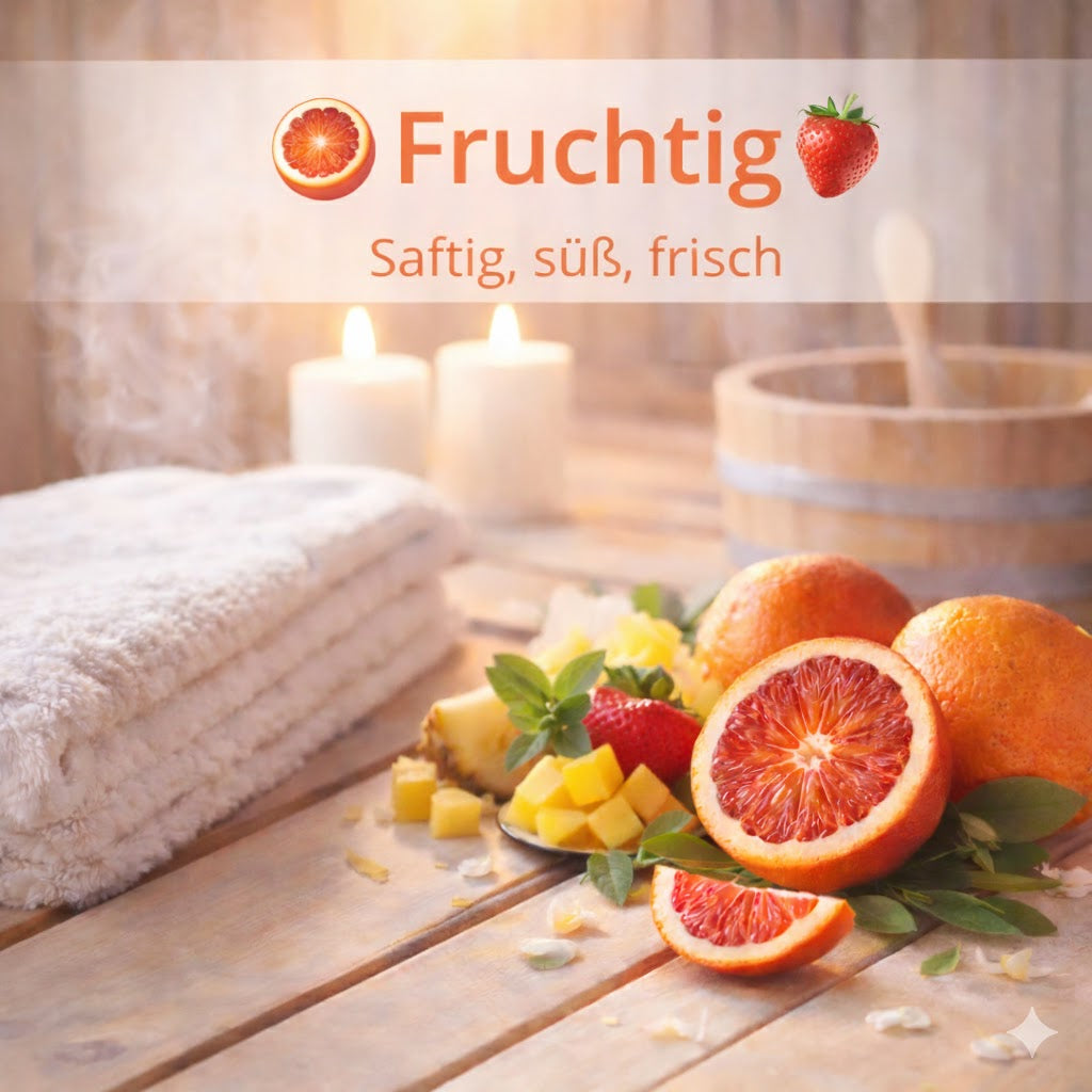 Moodbild Fruchtig mit Früchten und Saunaelementen