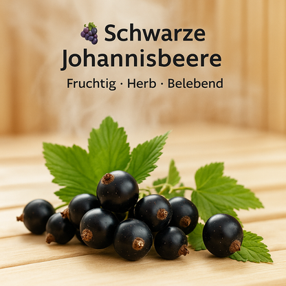 Duft Schwarze Johannisbeere als Moodbild in Saunaholzoptik mit Abbildung von Duftbestandteilen
