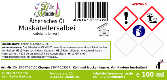 Ätherisches Öl Etikett 100 ml Muskatellersalbei