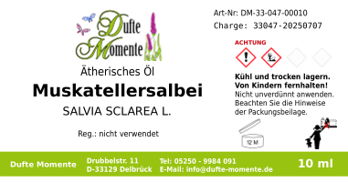 Ätherisches Öl Etikett 10 ml Muskatellersalbei