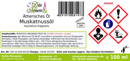 Ätherisches Öl Etikett 100 ml Muskatnuss