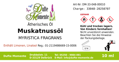 Ätherisches Öl Etikett 10 ml Muskatnuss