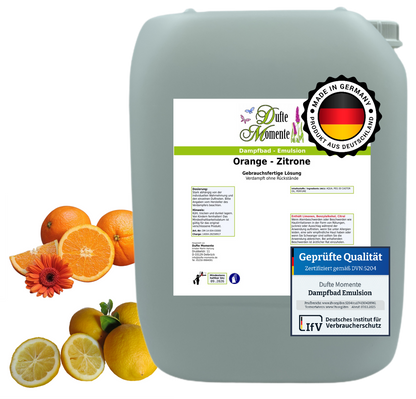 Dampfbad-Emulsion Orange-Zitrone | Gebrauchsfertig & DVN-Zertifiziert für Dein Home-Spa | 3L, 5L, 10L