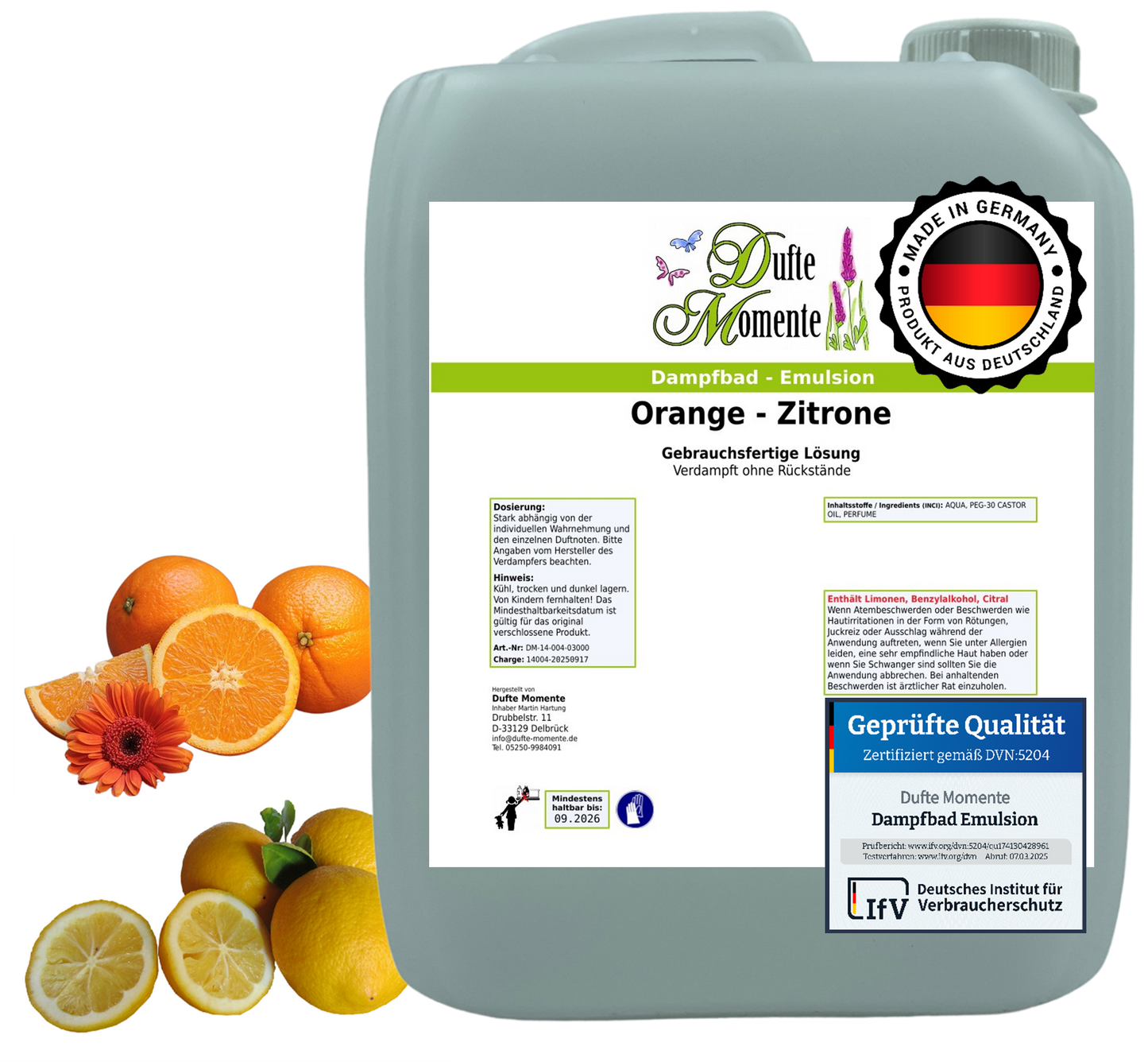 Dampfbad-Emulsion Orange-Zitrone | Gebrauchsfertig & DVN-Zertifiziert für Dein Home-Spa | 3L, 5L, 10L