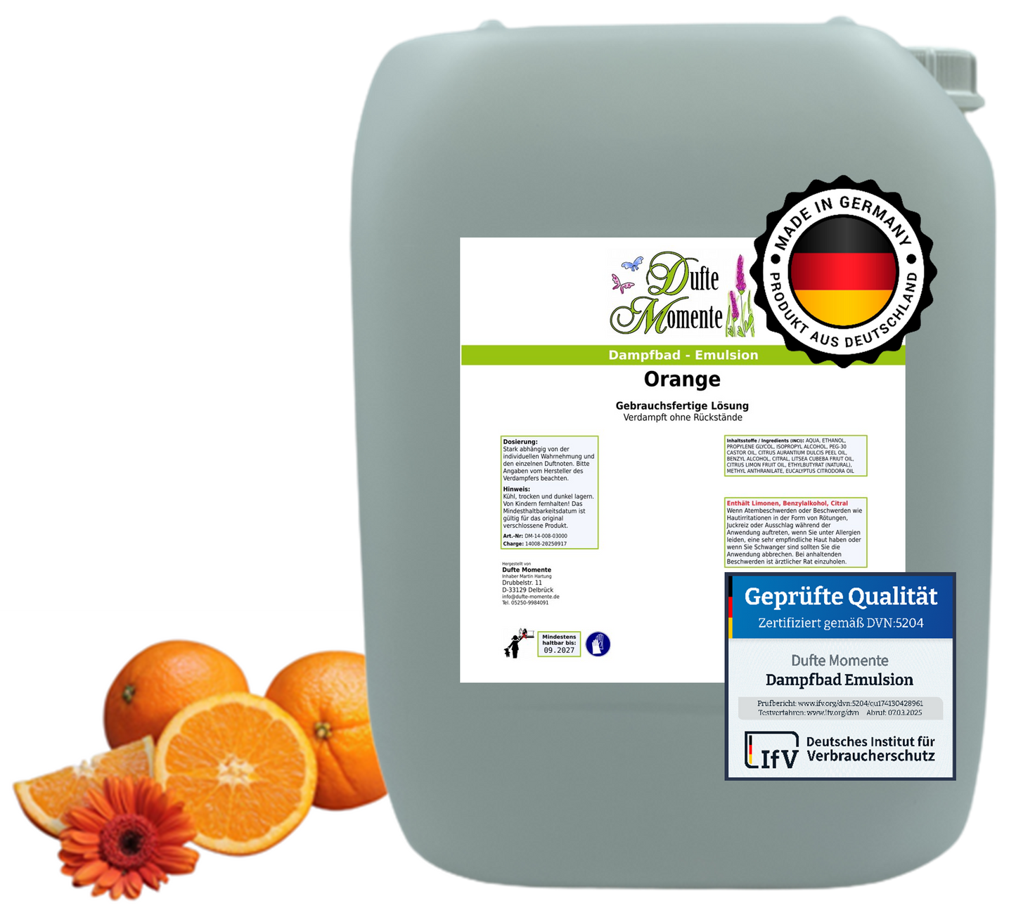 Dampfbad-Emulsion Orange | Gebrauchsfertig & DVN-Zertifiziert für Dein Home-Spa | 3L, 5L, 10L