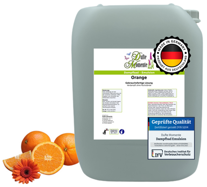 Dampfbad-Emulsion Orange | Gebrauchsfertig & DVN-Zertifiziert für Dein Home-Spa | 3L, 5L, 10L