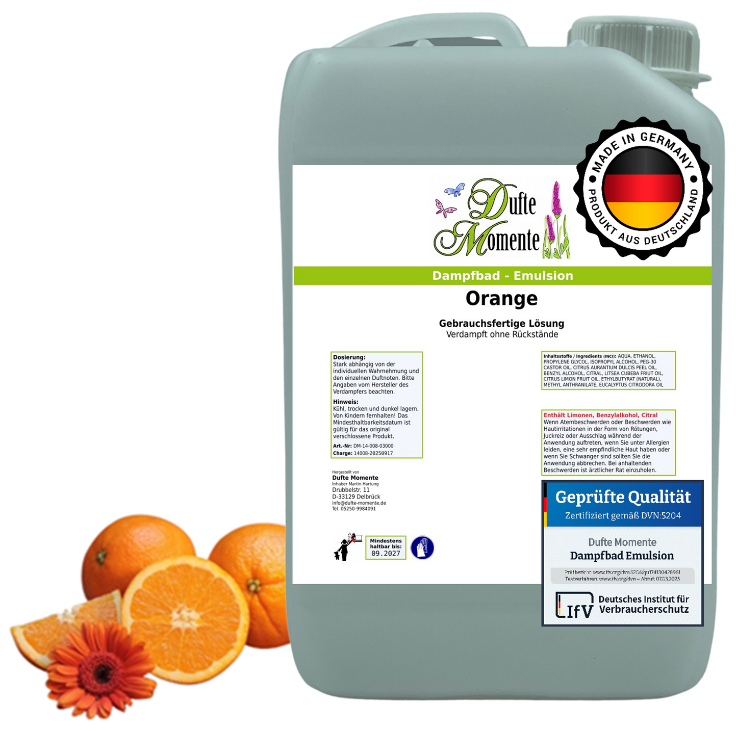 Dampfbad-Emulsion Orange | Gebrauchsfertig & DVN-Zertifiziert für Dein Home-Spa | 3L, 5L, 10L