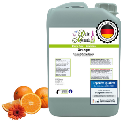 Dampfbad-Emulsion Orange | Gebrauchsfertig & DVN-Zertifiziert für Dein Home-Spa | 3L, 5L, 10L