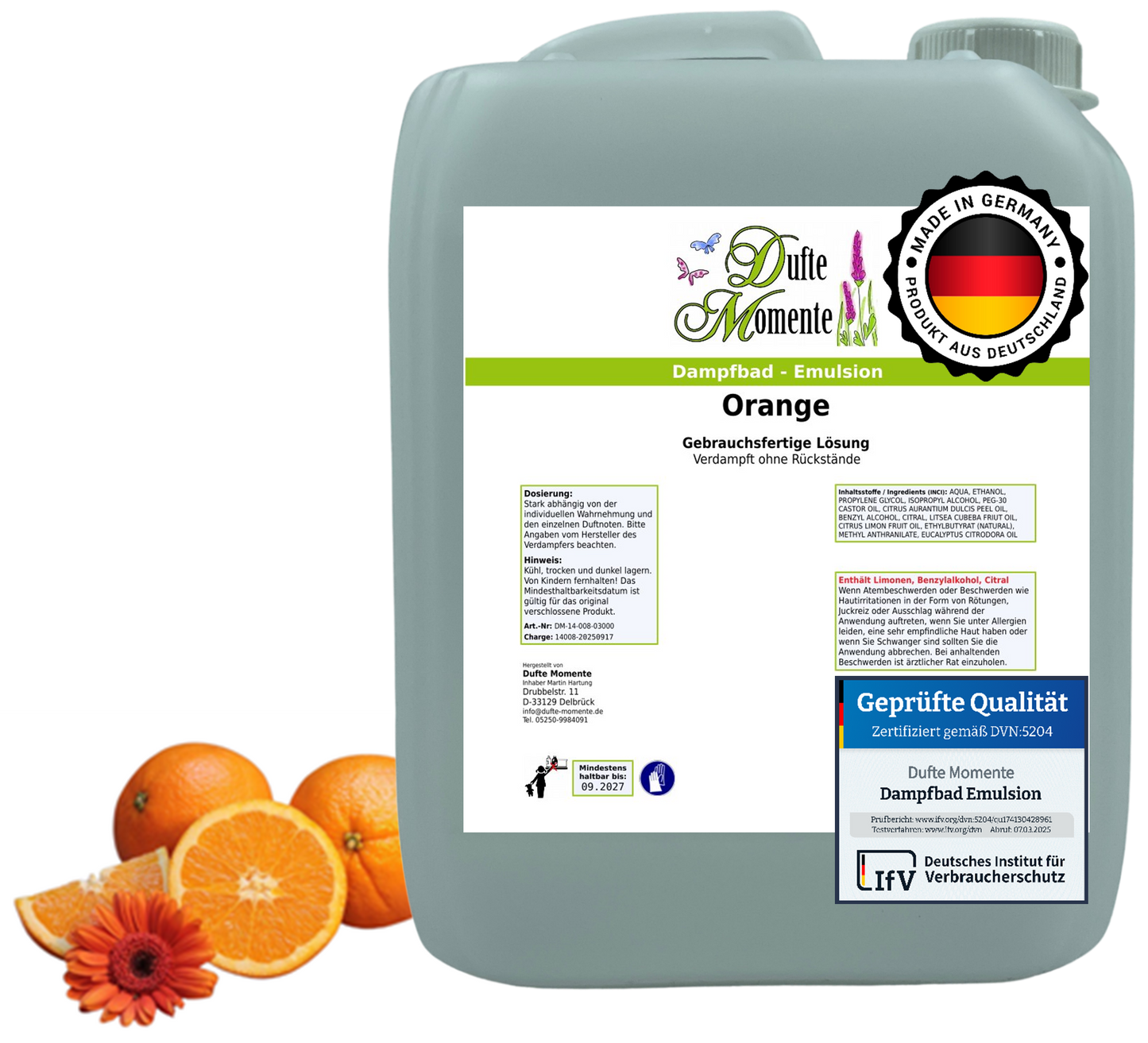 Dampfbad-Emulsion Orange | Gebrauchsfertig & DVN-Zertifiziert für Dein Home-Spa | 3L, 5L, 10L