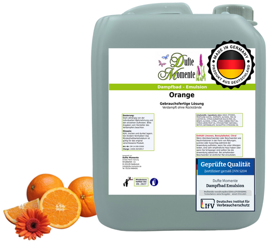 Dampfbad-Emulsion Orange | Gebrauchsfertig & DVN-Zertifiziert für Dein Home-Spa | 3L, 5L, 10L