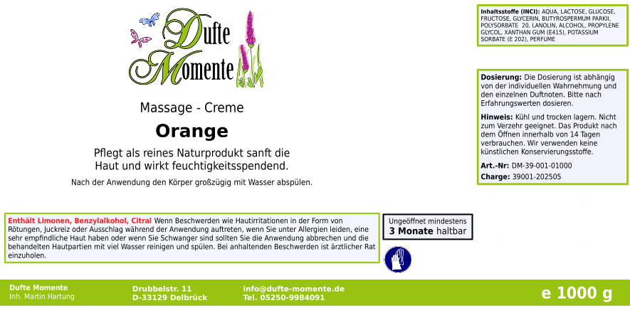 Massage-Creme Orange -  1 kg, mit hochwertiger Sheabutter