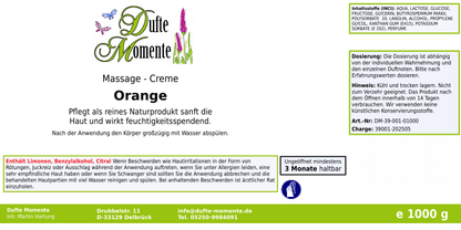 Massage-Creme Orange -  1 kg, mit hochwertiger Sheabutter