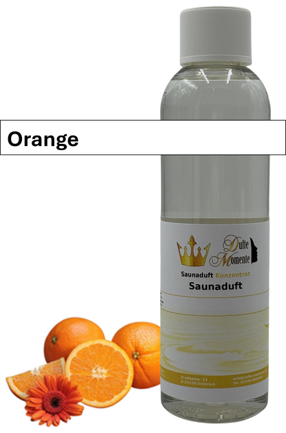 Saunaaufguss Orange in 250ml Flasche mit Duftbanner