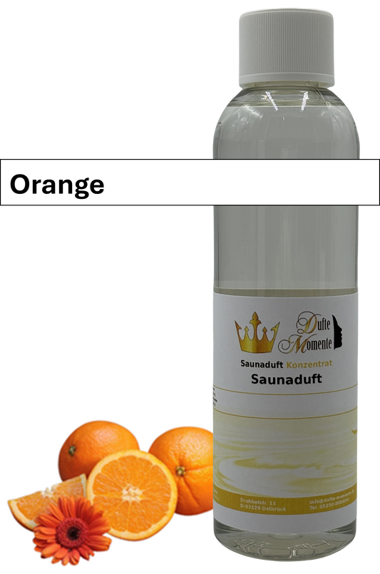 Saunaaufguss Orange in 250ml Flasche mit Duftbanner