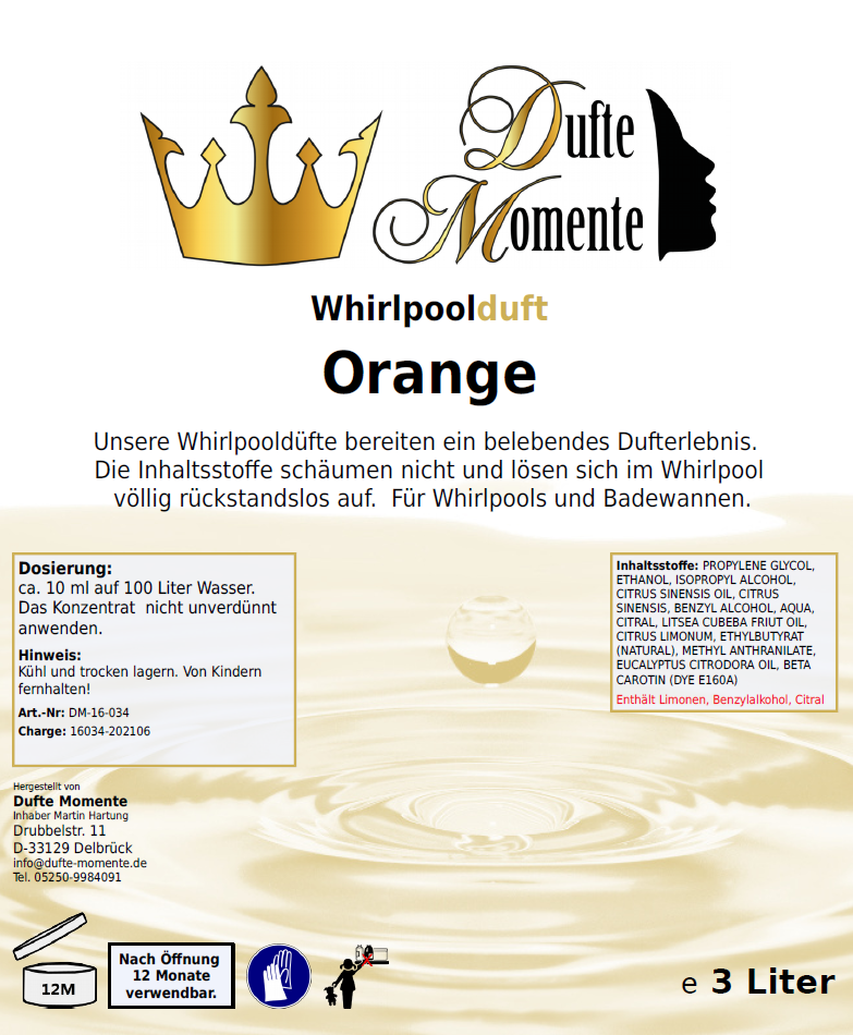 Whirlpoolduft 3 Liter Etikett Orange