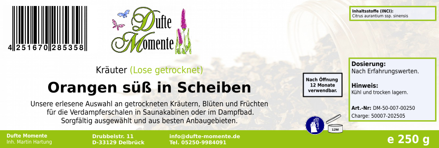 Getrocknete Kräuter Etikett 250g Orangenscheiben