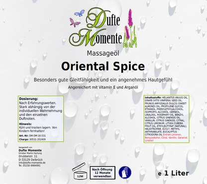 Massageöl-Etikett 1 Liter Oriental Spice