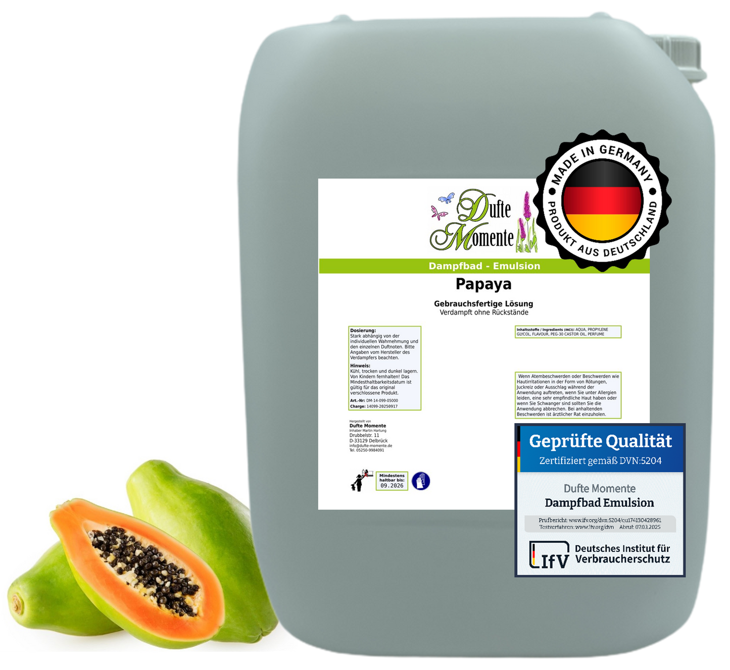 Dampfbad-Emulsion Papaya | Gebrauchsfertig & DVN-Zertifiziert für Dein Home-Spa | 3L, 5L, 10L