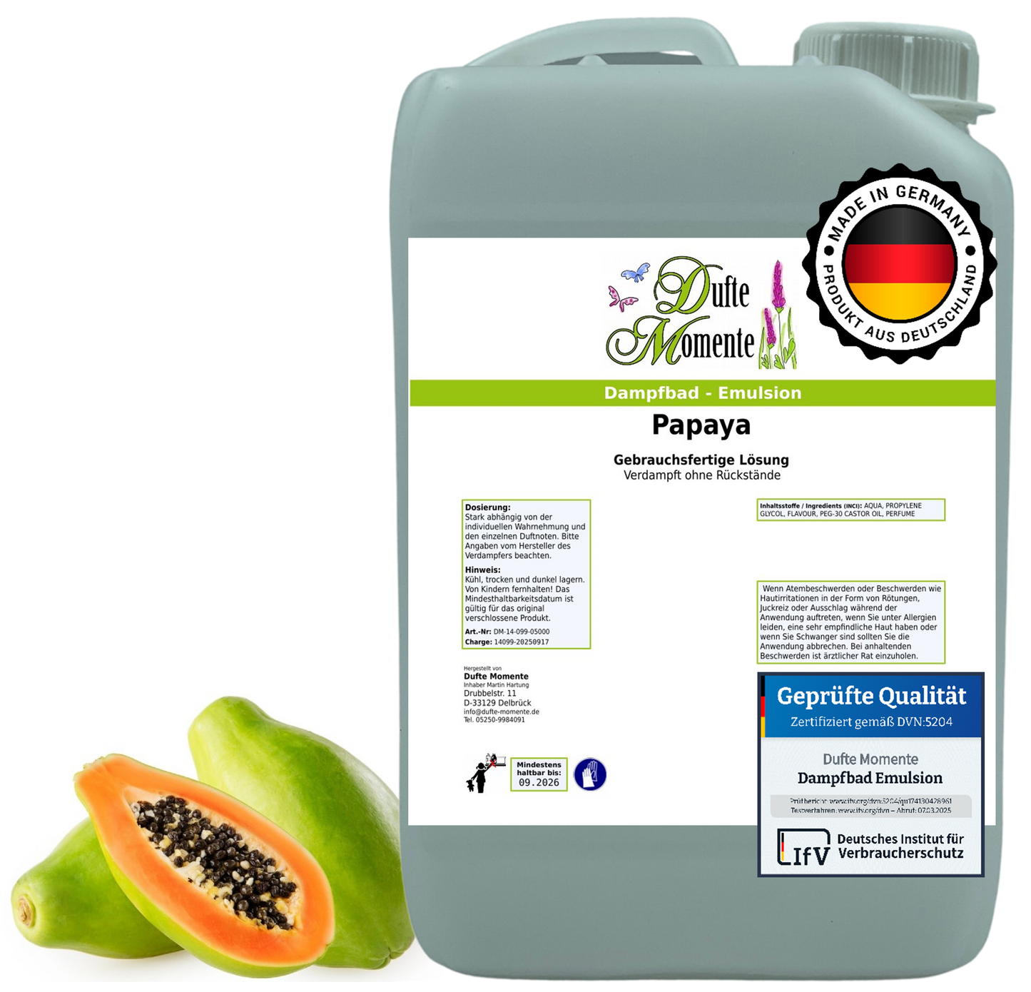 Dampfbad-Emulsion Papaya | Gebrauchsfertig & DVN-Zertifiziert für Dein Home-Spa | 3L, 5L, 10L