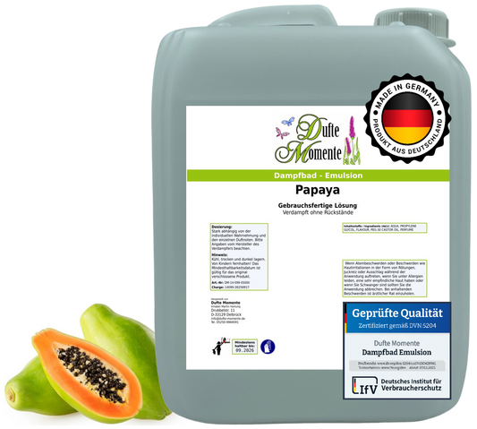 Dampfbad-Emulsion Papaya | Gebrauchsfertig & DVN-Zertifiziert für Dein Home-Spa | 3L, 5L, 10L