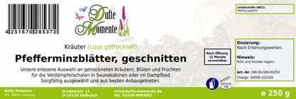 Getrocknete Kräuter Etikett 250g Pfefferminzblätter, ganz