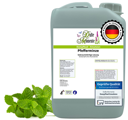 Dampfbad-Emulsion Pfefferminz | Gebrauchsfertig & DVN-Zertifiziert für Dein Home-Spa | 3L, 5L, 10L