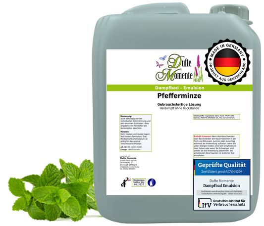 Dampfbad-Emulsion Pfefferminz | Gebrauchsfertig & DVN-Zertifiziert für Dein Home-Spa | 3L, 5L, 10L