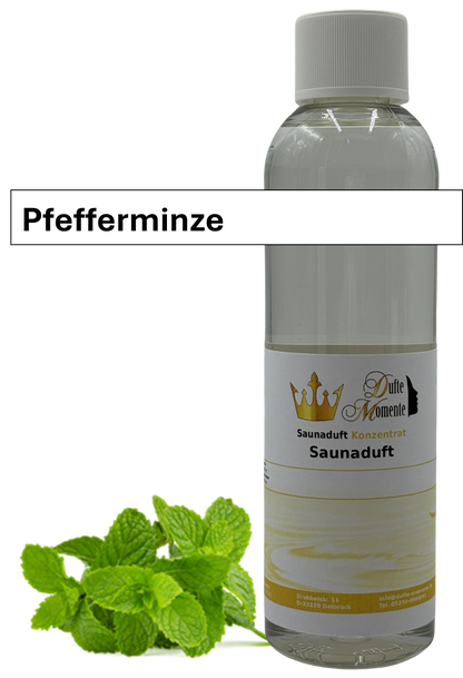 Saunaaufguss Pfefferminze in 250ml Flasche mit Duftbanner
