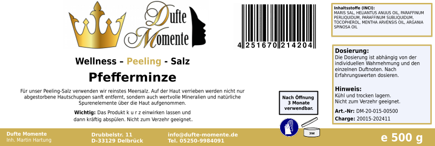 Pfefferminze - 500g Salz Körperpeeling, mit BIO-Meersalz