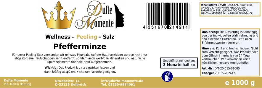 Pfefferminze - 1 kg Salz Körperpeeling, mit BIO-Meersalz