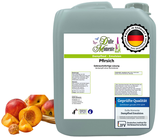 Dampfbad-Emulsion Pfirsich | Gebrauchsfertig & DVN-Zertifiziert für Dein Home-Spa | 3L, 5L, 10L