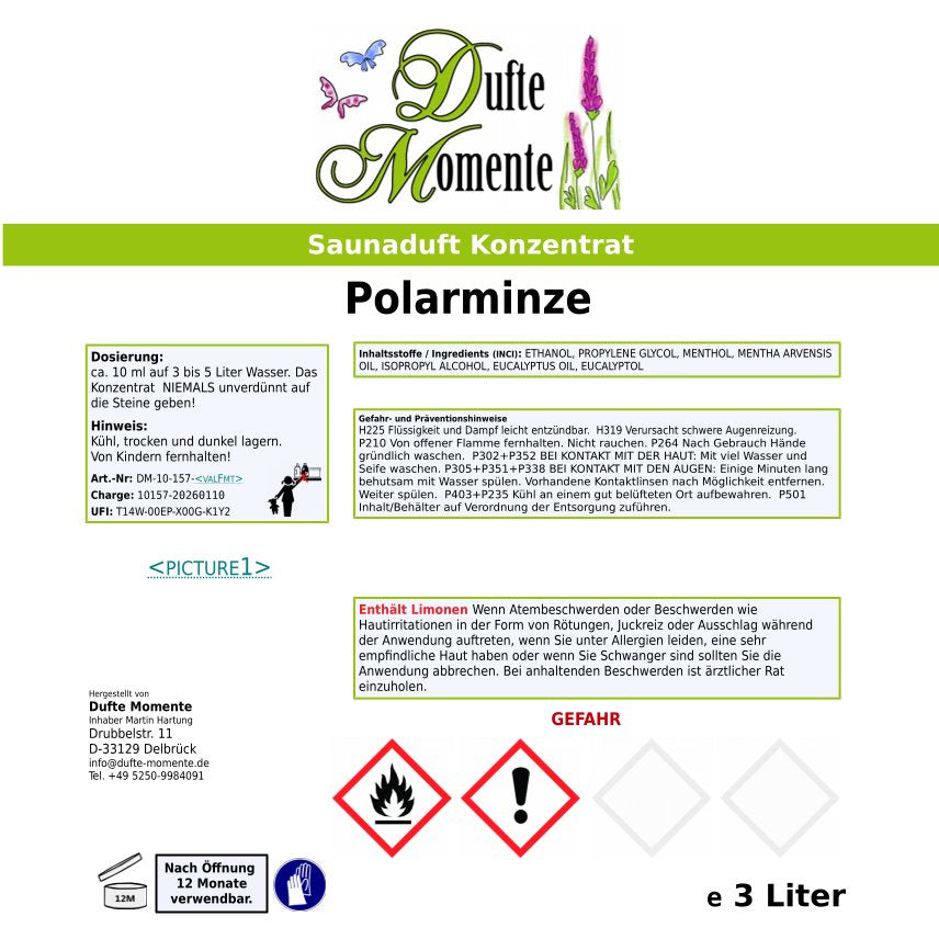 Saunaduft Etikett Polarminze 3 Liter